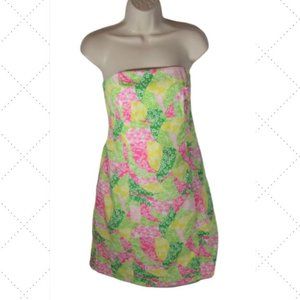 Lilly Pulitzer Strapless Dress Pink Green Yellow Women's Size 6 Preppy